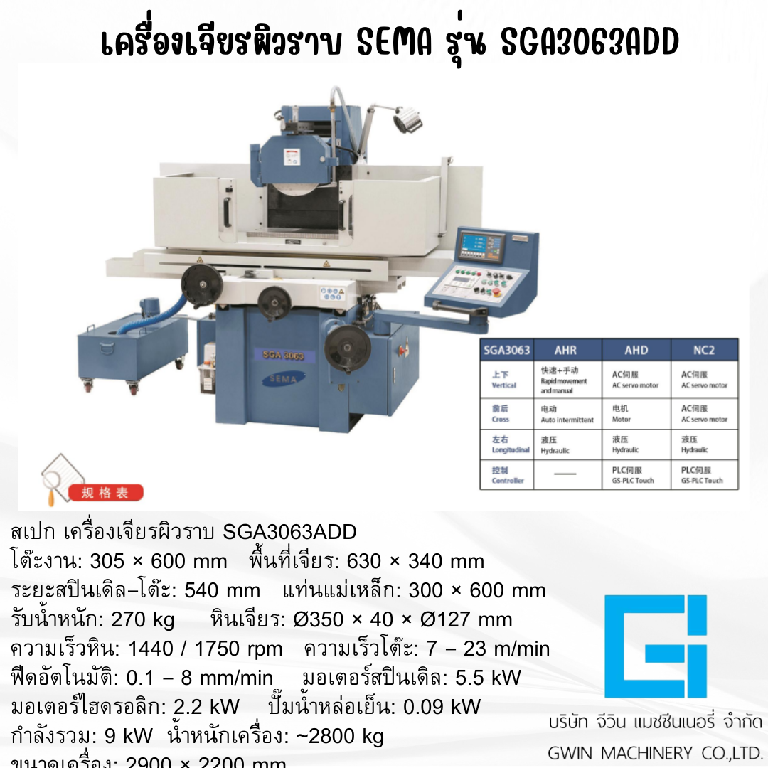 เครื่องเจียรผิวราบ SEMA รุ่น SGA3063HR/AHD